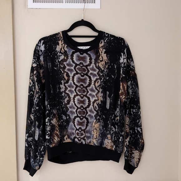 Cabi Size Medium Sheer Mixed Animal Print Crew Neck Blouse Snakeskin? - Picture 5 of 7